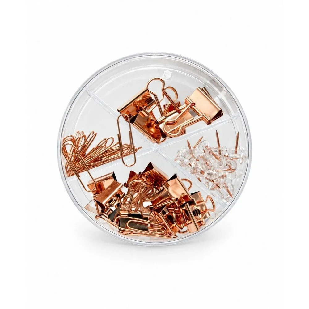 Rose Gold Binder Clips Paper Clips Push Pins Set Home Office School Supplies NEW